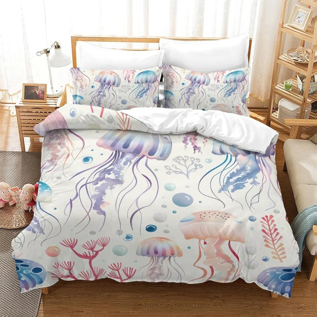 Duvet Cover Set Cartoon Jellyfish Printed Bedspreads Adult High Quality Bedding Set Bed GiftQueenWarm And ComfortableBoys