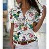 Women Floral 3d Printed Short Sleeve Turn Down Collar Casual Shirt