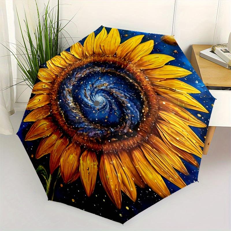 1pc Galaxy Sunflower Auto Open/Close Umbrella - Compact Travel Umbrella, 8-Rib Heavy-Duty Construction, Ideal Gift, 28008
