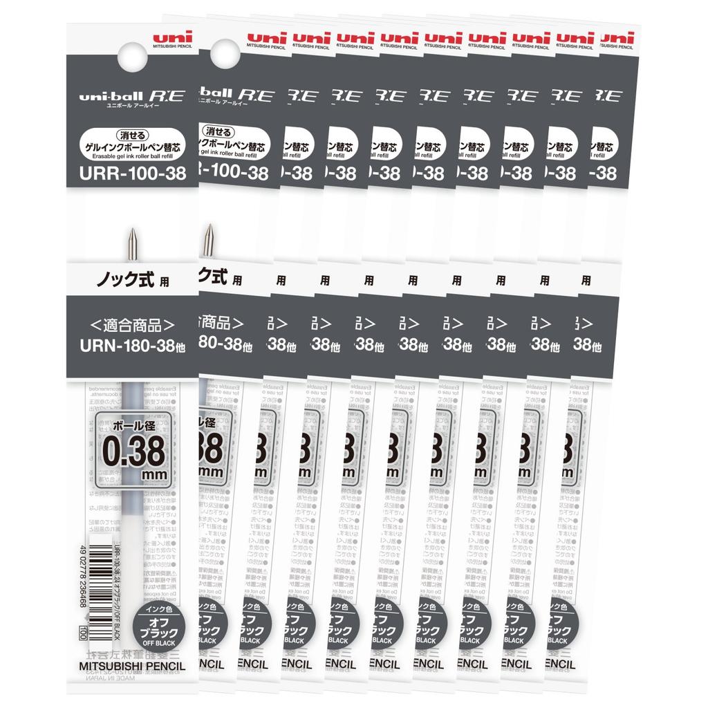Caneta Esferográfica Apagável Mitsubishi Pencil Off Refills, Uni-ball RE, 0,38mm, Preta, Conjunto com 10 Peças, URR10038.24