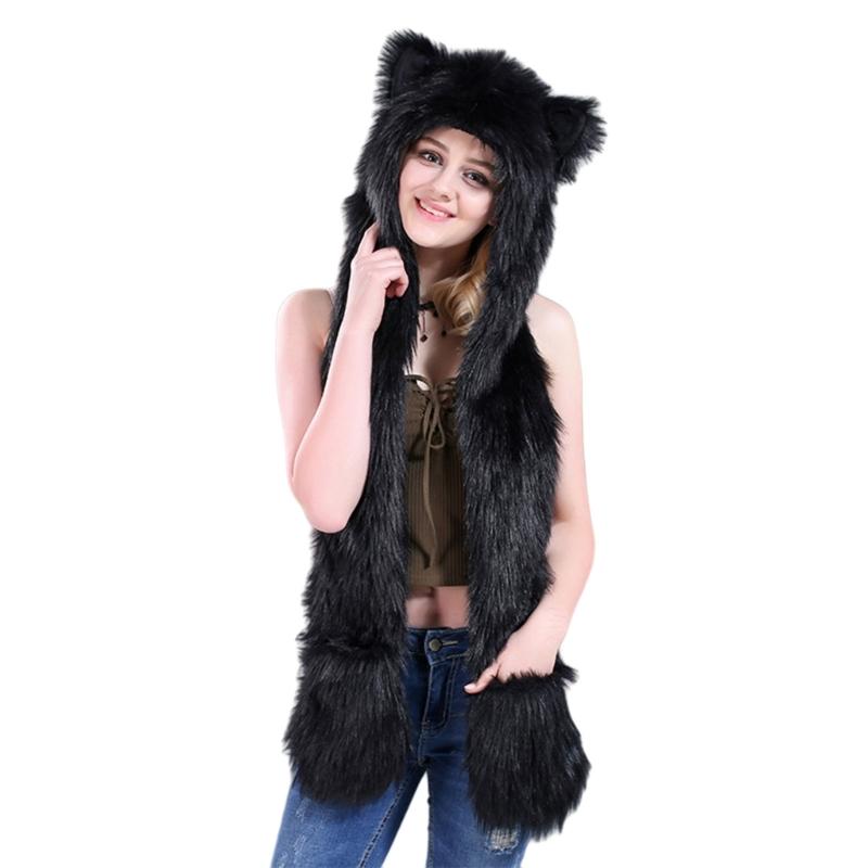 

Plush Animal Ear Hat for Adult Warm Earflap Scarf Hat Fashion Outdoor Activity Skiing Hat Winter Windproof Trapper Hat