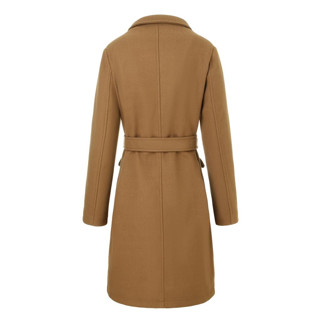 European, American Autumn and Winter Street Woolen Long Women's Coat Belt Double-breasted Lapel Tie-up Women's Coat