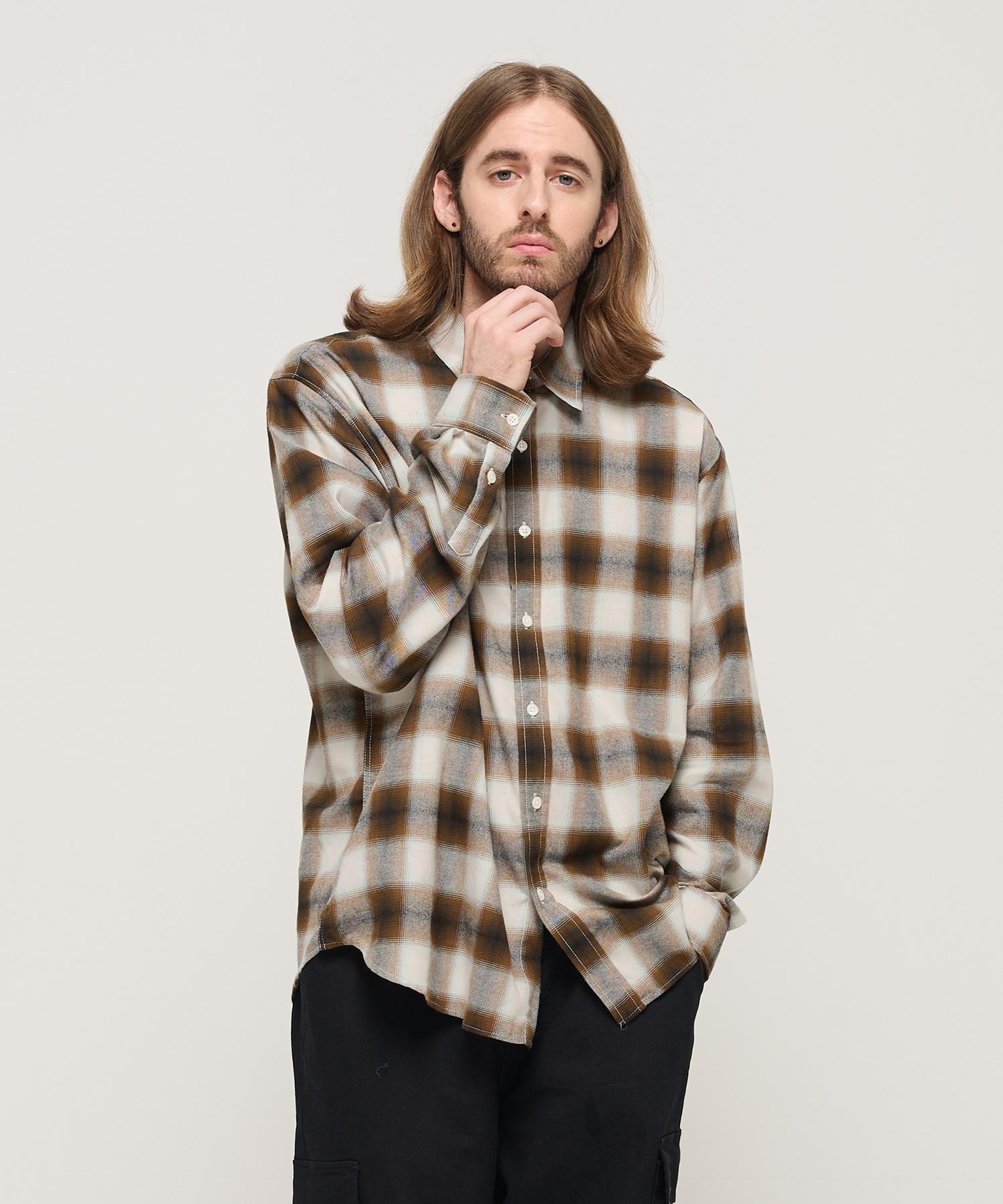 Cargo Bros Flannel Ombre Loose Fit Check Shirt (Brown) Free