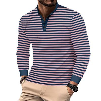 Pánské barevné pruhované tričko Henley s límečkem a dlouhým rukávem, úzký střih, ležérní svetr