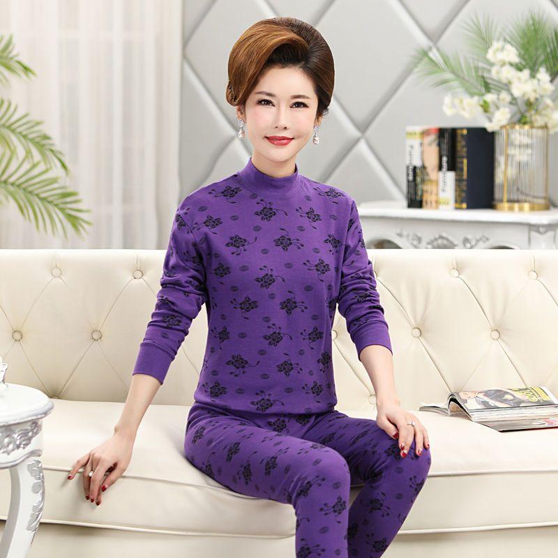 A High-neck, Thin and Large-sized Cotton Sweater Set for Middle-aged and Elderly Women In Thermal Underwear