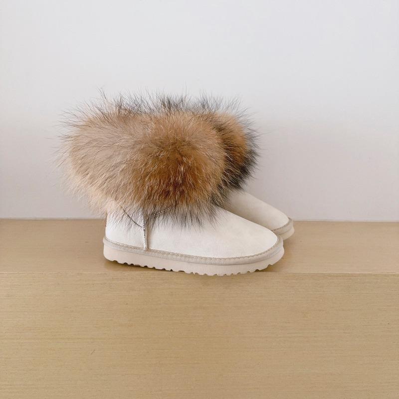 Winter Schneestiefel Damen Fuchshaar Niedriger Schaft Rindsleder Plüsch Warm Leicht Damenstiefel Stiefel