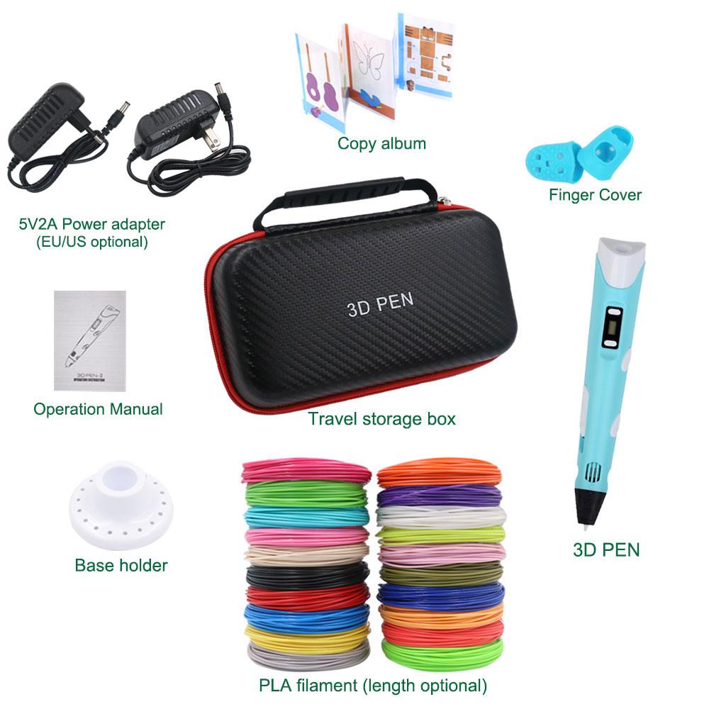 3D Printing Pen Set for Kids with LCD Display Power Adapter Storage Box and 200M PLA Filament Birthday Christmas Gift