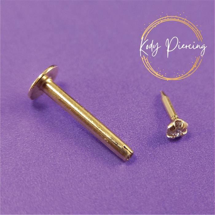 Labret-Lippenpiercing-Edelsteinjuwel aus 14-karätigem Gelbgold, hohl, mit Lab-Diamanten besetzt, 2,0 mm
