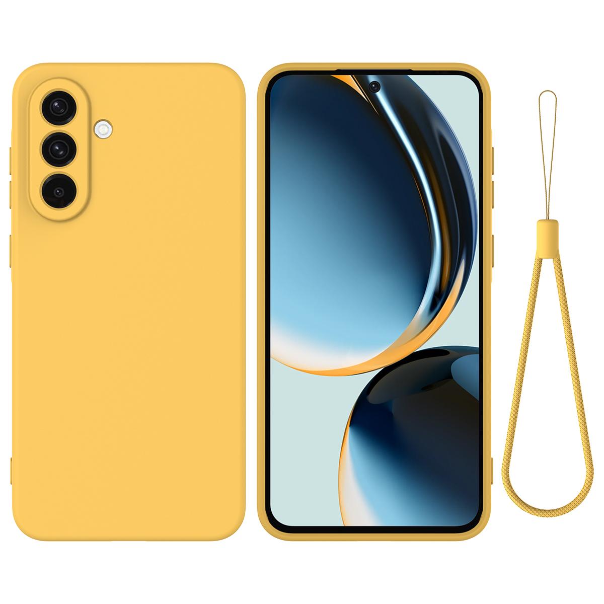 

For Samsung Galaxy A17 Liquid Silicone Case Phone Back Cover with Hand Strap Yellow