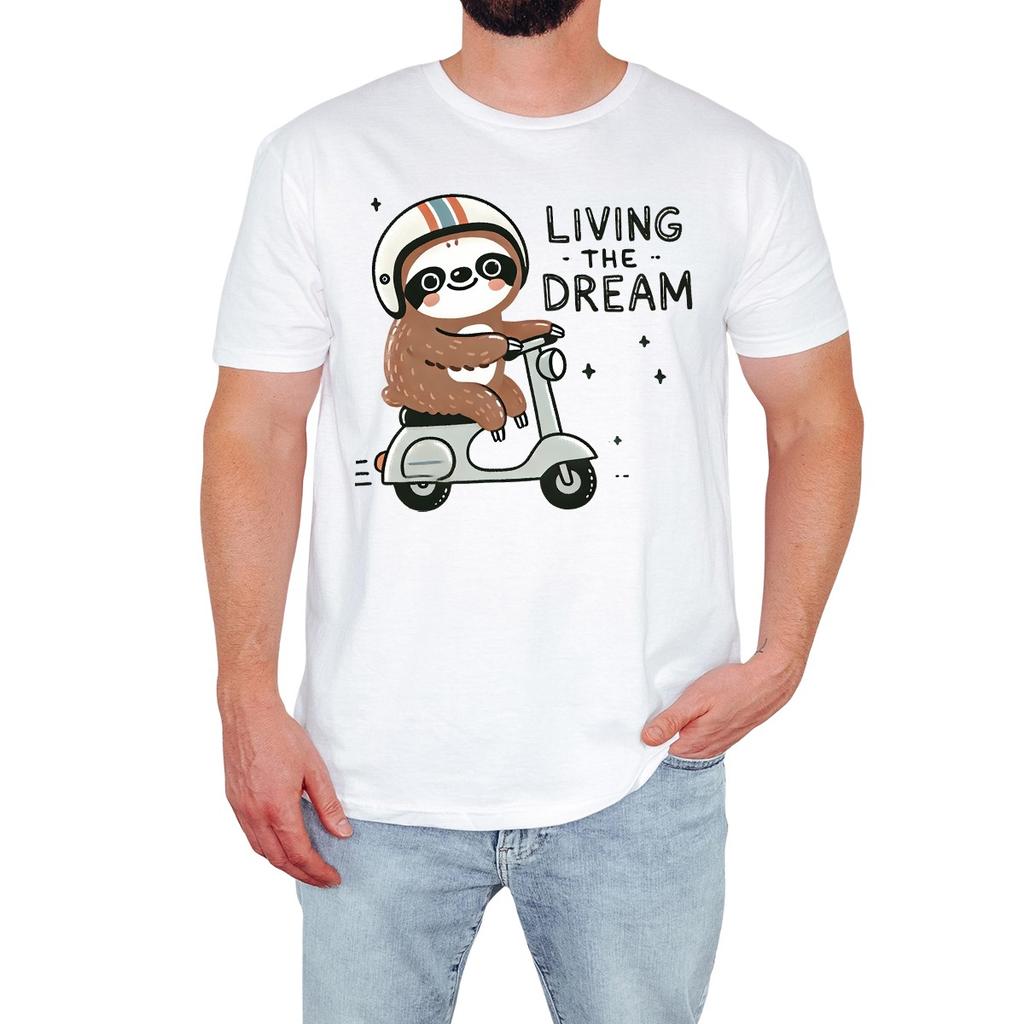 Funny Sloth Mens T-Shirt Living The Dream Animal Lover Birthday Gift