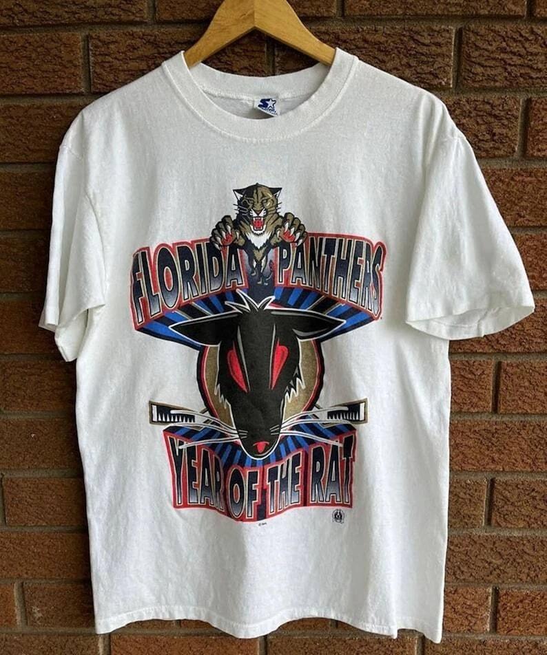 Vtg Florida Panthers Starter Year of the Rat 1996 White Unisex T-shirt KH18371 Unisex T-Shirt M
