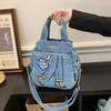 Bolso de Mezclilla Bordado Estampado Bolso Grande de Hombro Cruzado