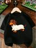 Cute Cartoon Dachshund Puppy Shirt Lovely Pet Dog Graphic Print T Shirt Family Matching Boys Girls Kids Short Sleeve Daily Tees
