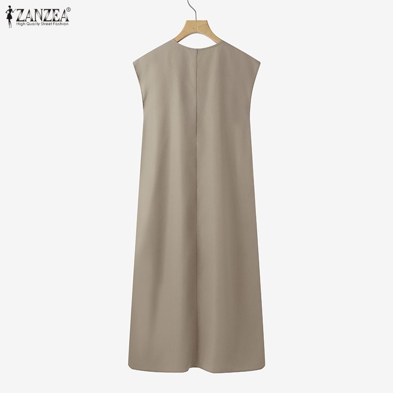 ZANZEA Women Casual V-Neck Summer Short Sleeve Long Dress
