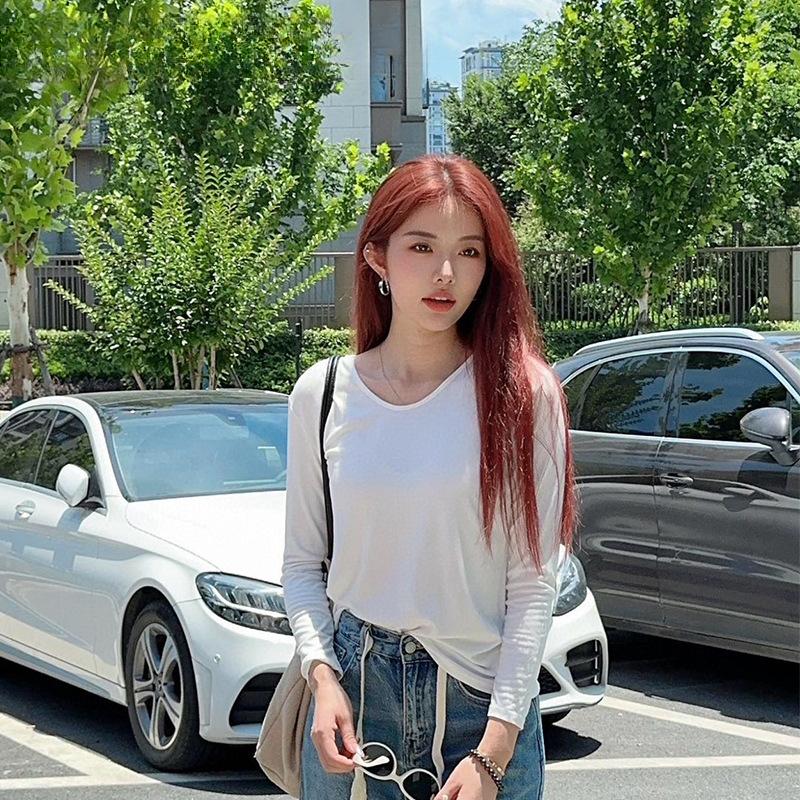 

Front Shoulder Autumn Versatile Bottoming Shirt Women s V-neck Fashion Long Sleeve Slim Fit S білий