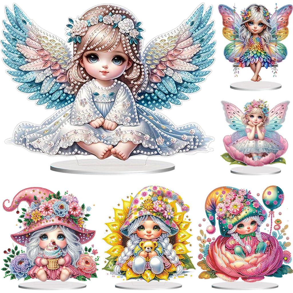 2D Flaches Engelsmädchen DIY Tischplatten Diamantmalerei Ornamente Bausätze Diamantmalerei Desktop Ornamente Set Schlafzimmer Tischdekoration