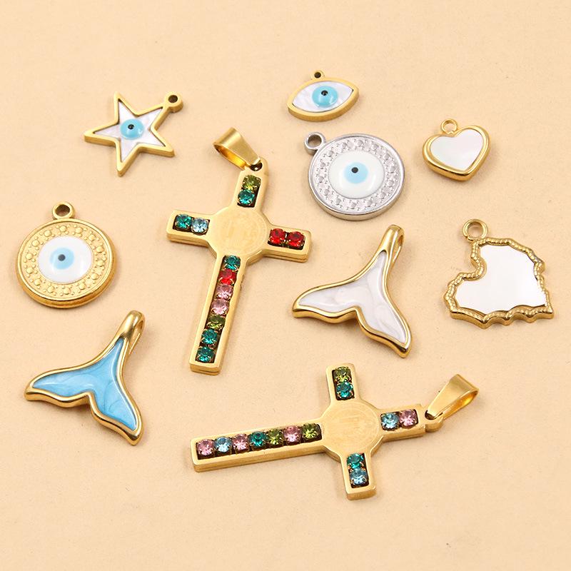 7 Styles Stainless Steel Drip Oil Fishtail Cross Star Charms Pendants