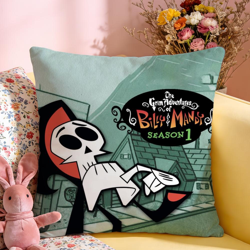 Cushion Cover Short Plush Throw Pillow Soft Washable Sofa Bed Office Cushion B-Billy & Mandy'S Adventure Anime