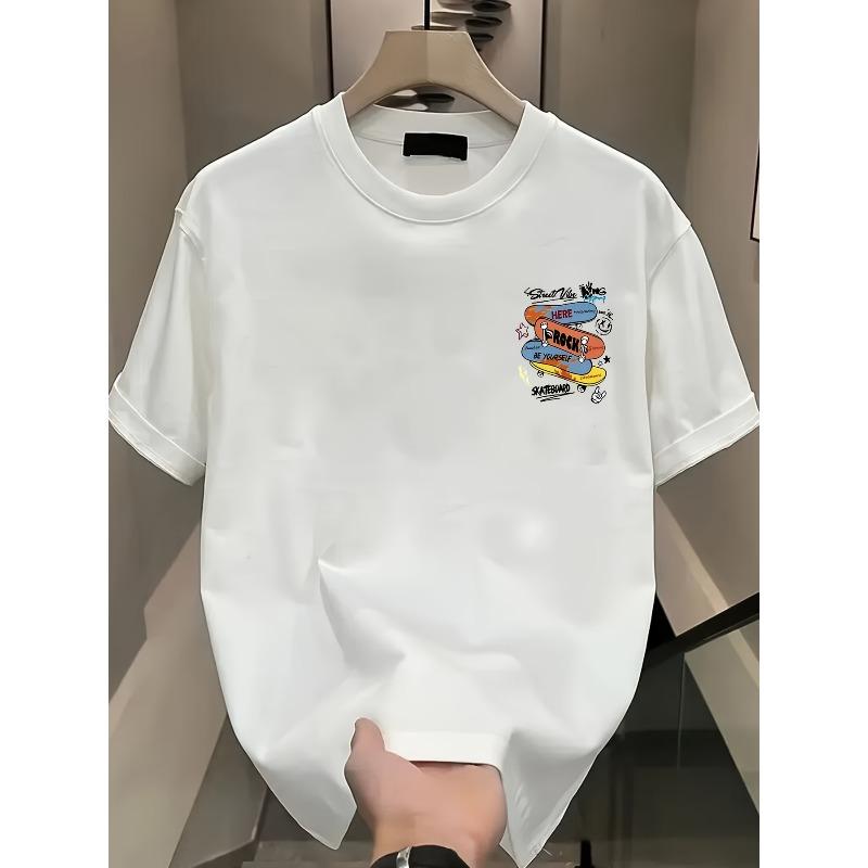 Kids Crewneck Short Sleeve Tee, Creative Skateboard Print Summer Casual Top