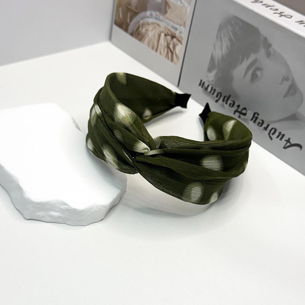 Women's Wide Mesh Polka Dot Bow Headband - Korean Retro Style Fabric Hair Accessory
