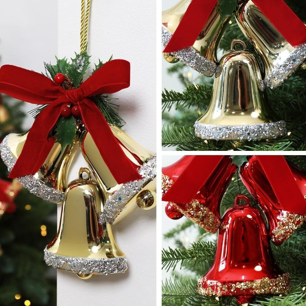 Triple-Bell Christmas Bell Pendant Plastic Christmas Tree Bell Decoration Fireplace Decor