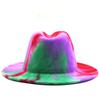 Kapelusze fedora kobiety mężczyźni szerokie rondo Tie Dye jesień zima kobiety kapelusze vintage fascinator wielokolorowy niebieski zielony biały filcowy kapelusz mężczyźni
