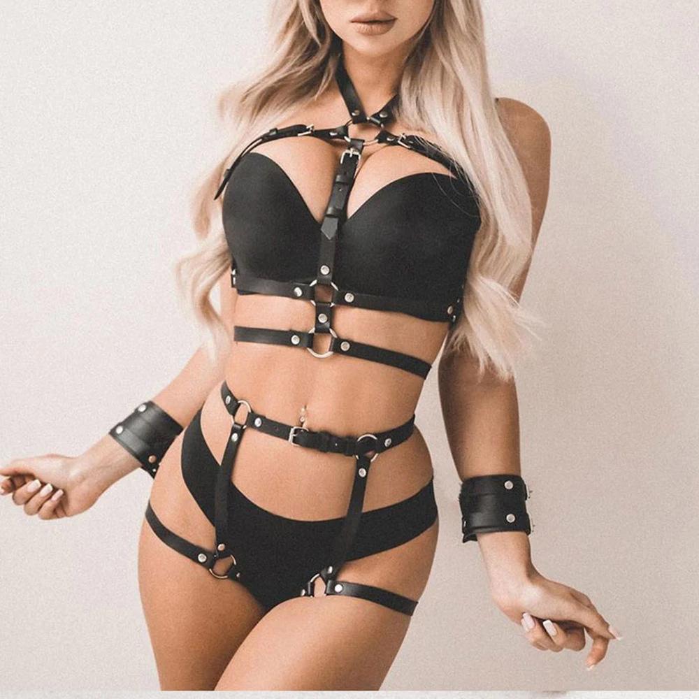 Sexy Leather Bondage Set: Leg Ring, Chest Strap, Nightclub Accessories