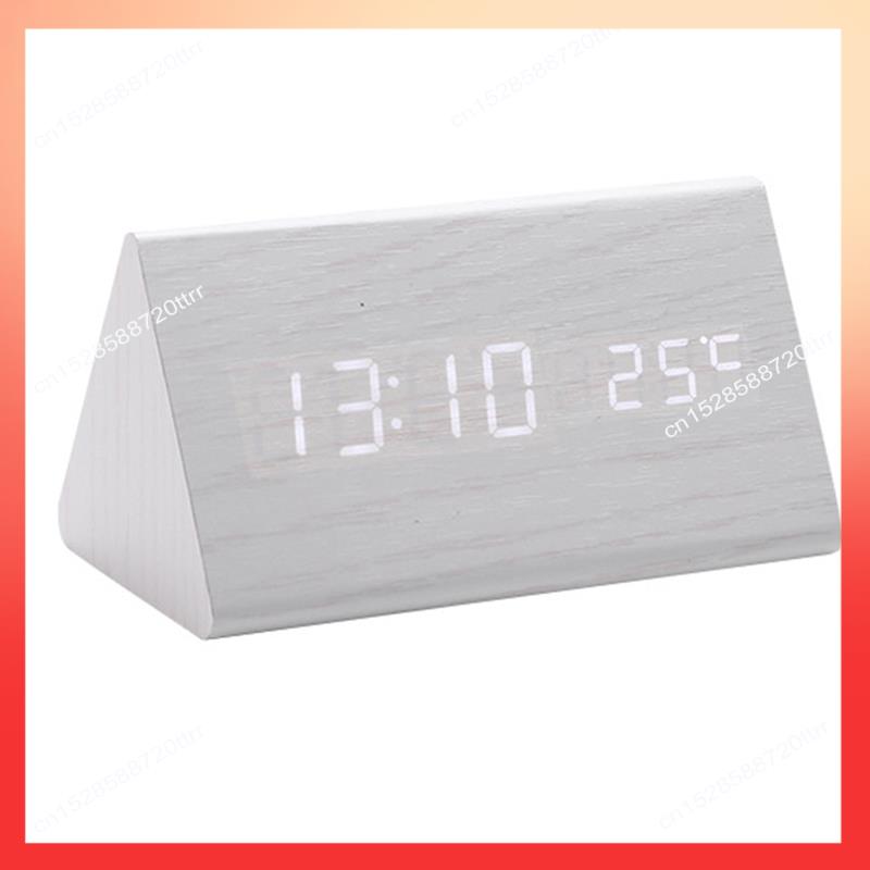 

ABNR Digital Clock Wooden Sound Control LED Alarm Clock With Temperature USB Desktop Clocks Snooze белый
