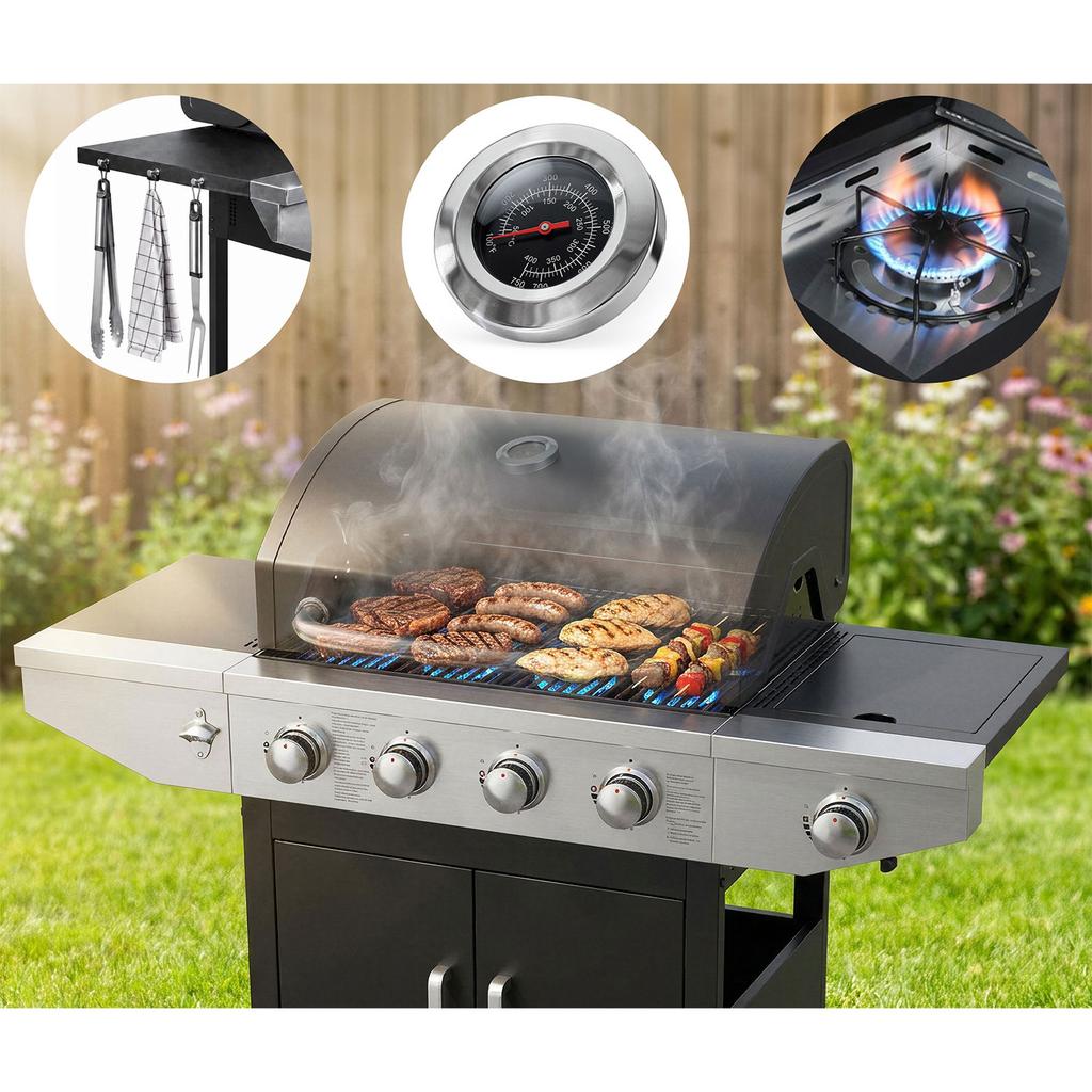 Cast Iron Garden Gas Grill With Lid 4+1 Burners Berdsen Bd-897