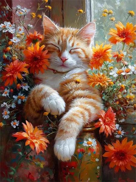 Full Square/Round 5D Diamond Painting Cat Sunflower Home Decor Embroidery Mosaic Animal Wall Art