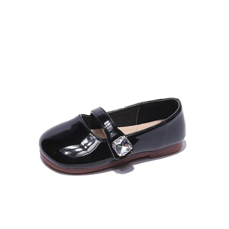 Spring Autumn Patent Leather Girls Shoes Fashion Rhinestone Princess Shoes Shallow Kids Party Dress Shoes Solid Color Mary Janes