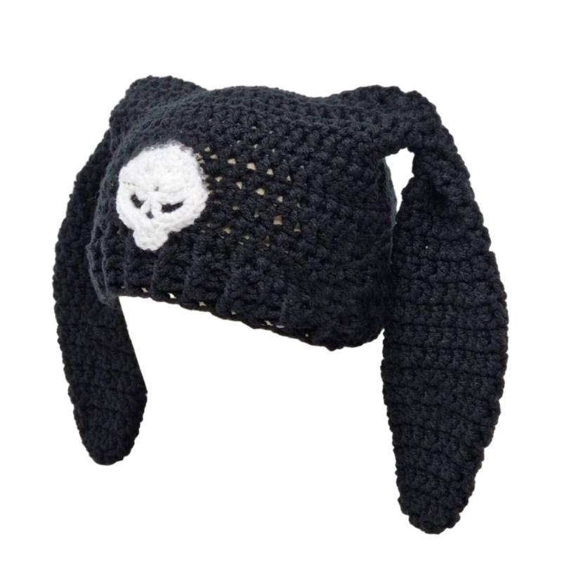 Y2K Anime Ear Cap Windproof Hat Female Beanie Headwear Handcrochet Pullover Hat