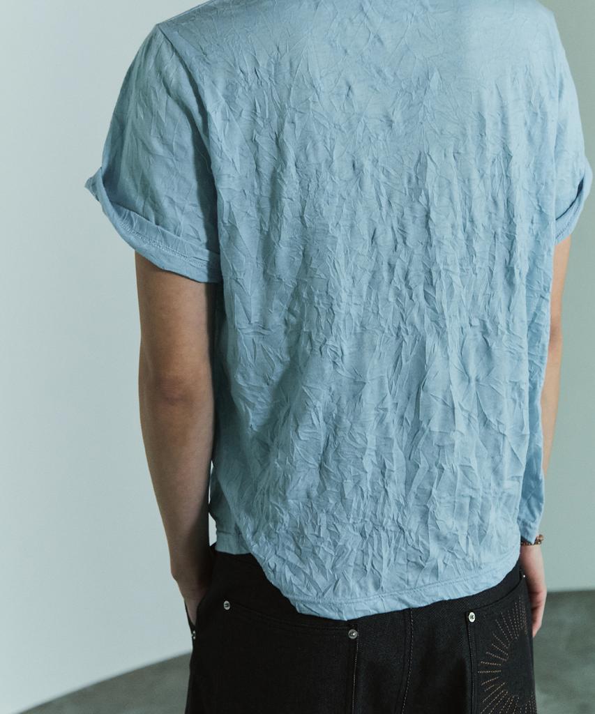 Beullusseonpeullawo Textured Henley Neck Short Sleeve T-Shirt [Blue]