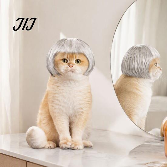 Pet Accessories for Parties Bob Wig, Funny Cat Wig with Adjustable Elastic Band, Soft Breathable Hairpiece Mesh, Cute Cosplay Dogs And Cats, Halloween