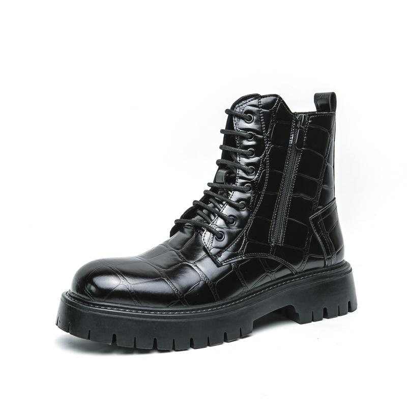 High-end Retro Thick-soled Height-increasing Boots for Autumn and Winter Casual Large-head Motorcycle Boots Zapatos Para Hombre