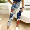 Women Plus Size American Eagle Flag Printed Jogger Pants Drawstring Waist Side Pockets Cuffed Ankle