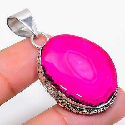 Natural Pink Solar Quartz Gemstone 925 Sterling Silver Pendant 1.89" H2q96