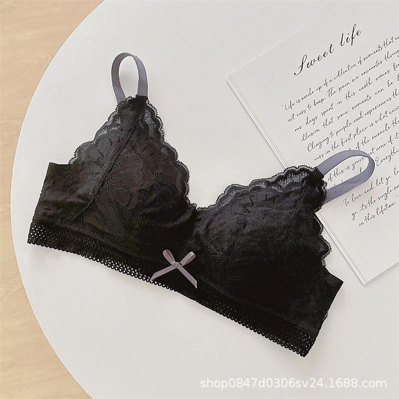 French underwear women's thin summer big breasts show small breasts gather sexy lace bra cover