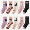 5 Pairs of Kidsren's Socks Cartoon Cute Kitten Stripesd Pattern All Year Round Baby Boy and Girl Matching Cat Mid-Calf Socks Suitable for Daily Life