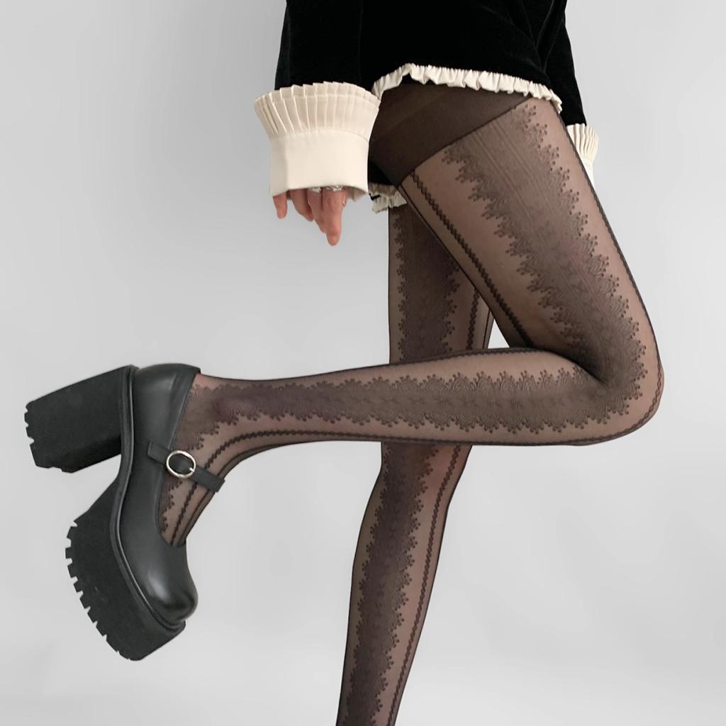 Spring-Autumn Ultra-Thin Leg-Smoothing Pantyhose - Flirty Diamond Lace Socks, White Sheer & Sexy Striped Stockings