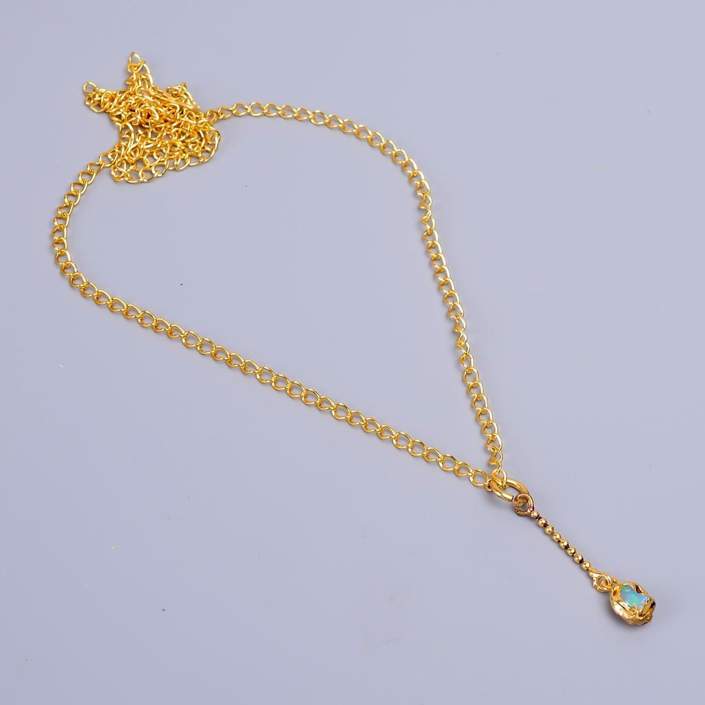 Fancy Natural Ethiopian Opal Chain Electroformed Necklace Jewelry Gold Finish V-81