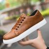 Trendy Lace-up Walking Shoes Spring Anti-slip Comfortable Vulcanized Shoes Classic Men Leather Shoes Thick-soled Casual Sneakers