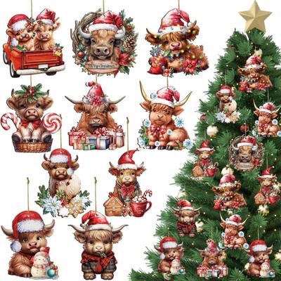 Enfeites de Natal de Cavalo Acrílico 2D Cavalo Vintage Decoração Pendente para Árvore de Natal Tema Western Enfeites de Animais para Árvore de Natal Decoração de Casa