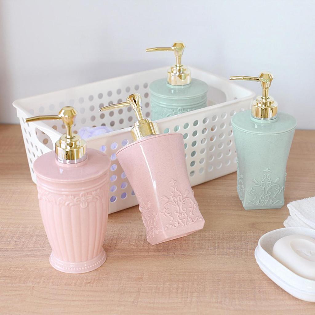 Stained Carved Empty Pump Refillable Bathroom Shampoo Shower Gel Bottles Dispenser Liquid Soap Dispenser Bath Gel Press