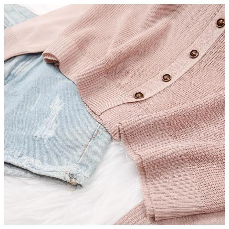 Summer Short Knitted Cardigan Coat Women's Hooded Ladies Solid Color Button Sun Protection Thin Outdoor Outwear