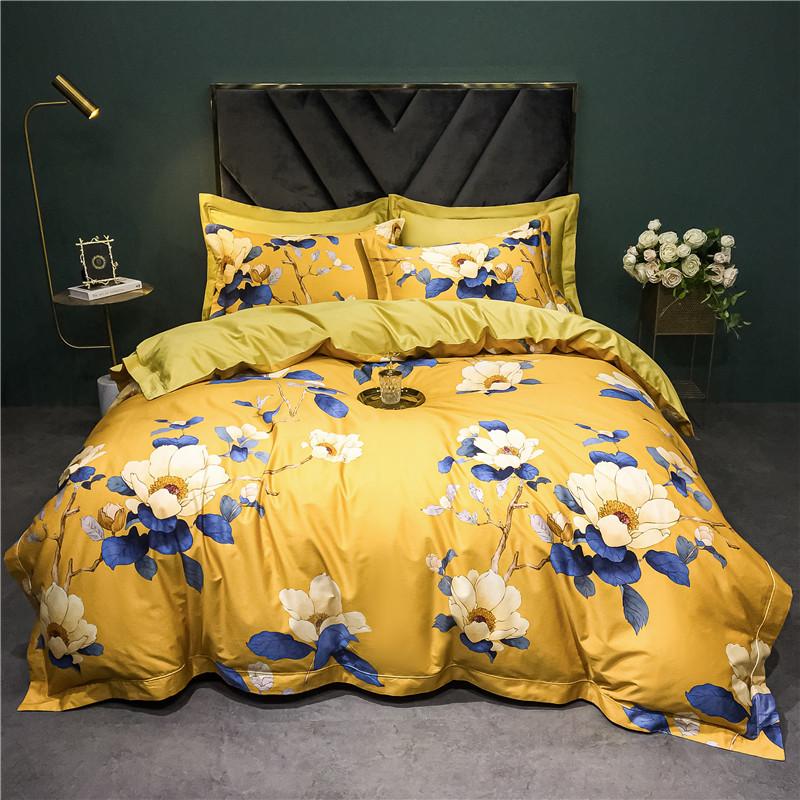140TC Egyptian Coton Floral Bird Printing Beding Set, Soft Duvet Cover, Bed Shet, Pilowcases, American Style, High-End Premium 4Pcs