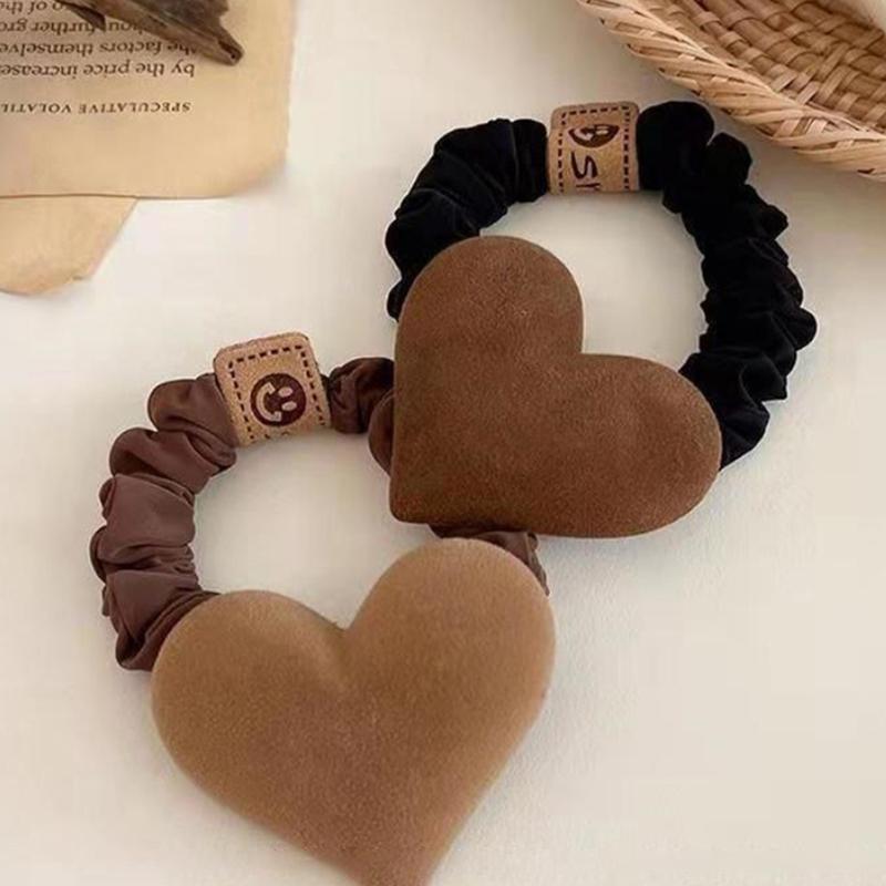 Gumki do włosów kokarda serce jednolity kolor khaki kawa pluszowe gumki do włosów kobiety dziewczynki wysoka elastyczność gumka do kucyka scrunchies