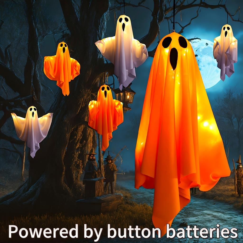 Halloween LED Ghost Light, DIY Hanging Decoration with Adjustable Lamp Arm, Party Decoration, Garden Halloween Props, Outdoor Decoration