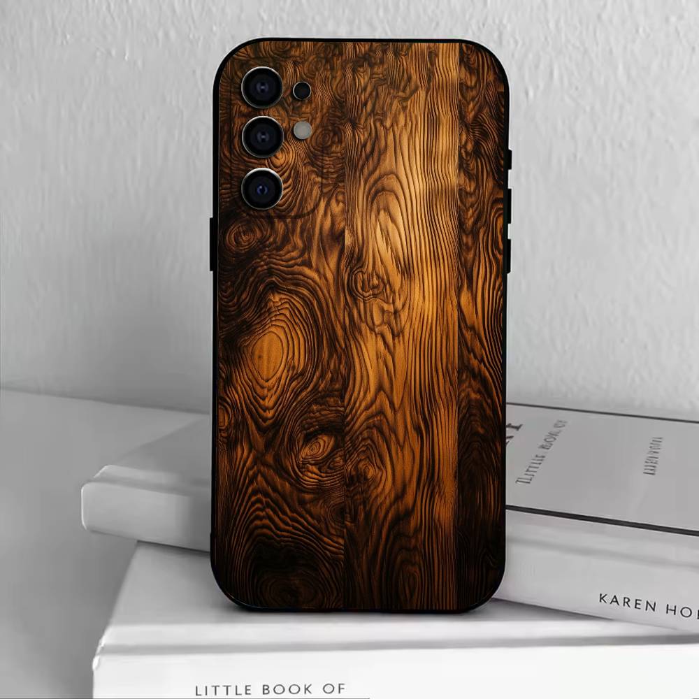 

N-Natural Wood Phone Case Black Silicone Soft For Samsung S25,S24,S21,S22,S23,S30,Ultra,S20,Plus,Fe,Lite Samsung S20plus5G