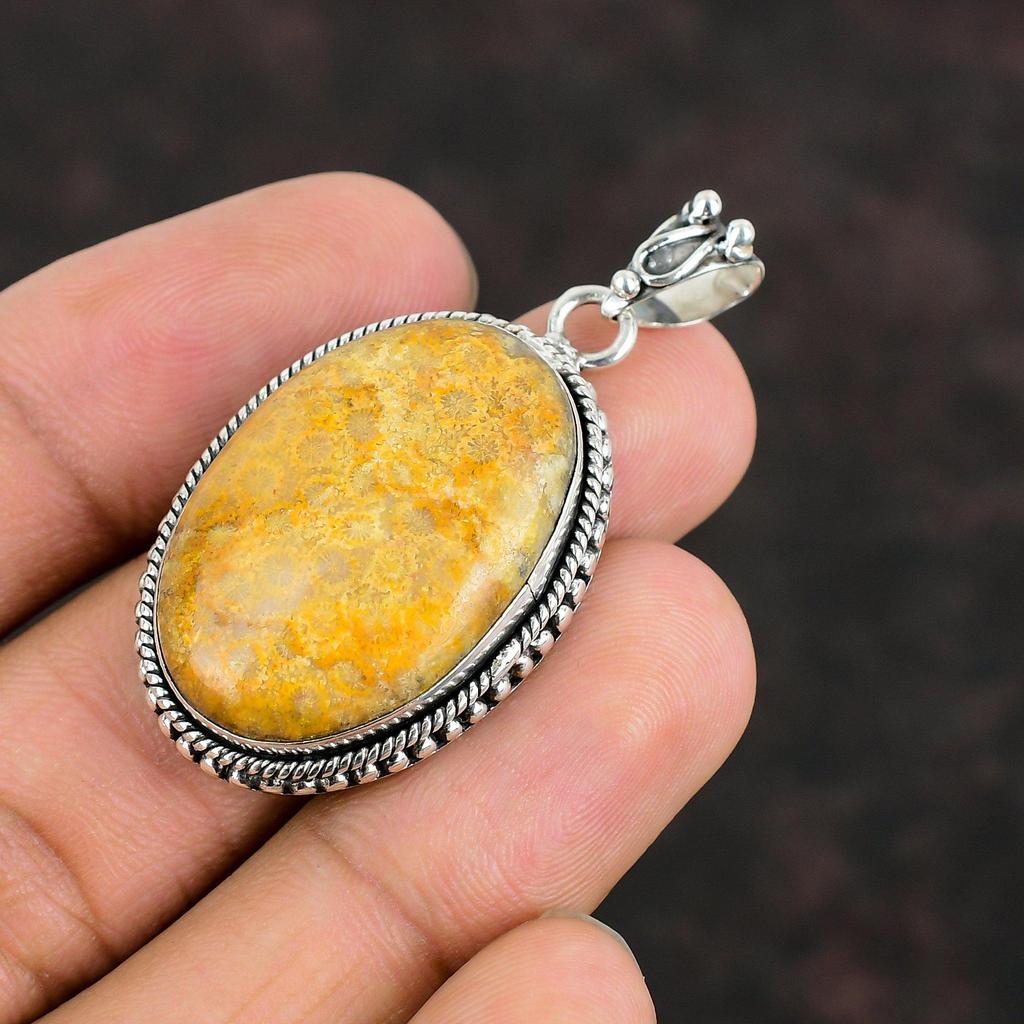 Fossil Coral Natural Gemstone Pendant Handmade Pendant Elegant Jewelry 925 Sterling Silver Pendant Decent Fossil Coral Jewelry Gifts For Mom